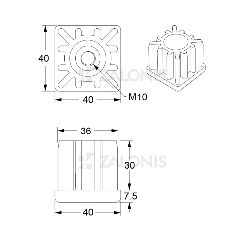 ΠΕΛΜΑ ΜΕ ΣΠΕΙΡΩΜΑ M10 ΤΕΤΡΑΓΩΝΗΣ ΣΩΛΗΝΑΣ 40x40x2 mm / ΜΑΥΡΟ