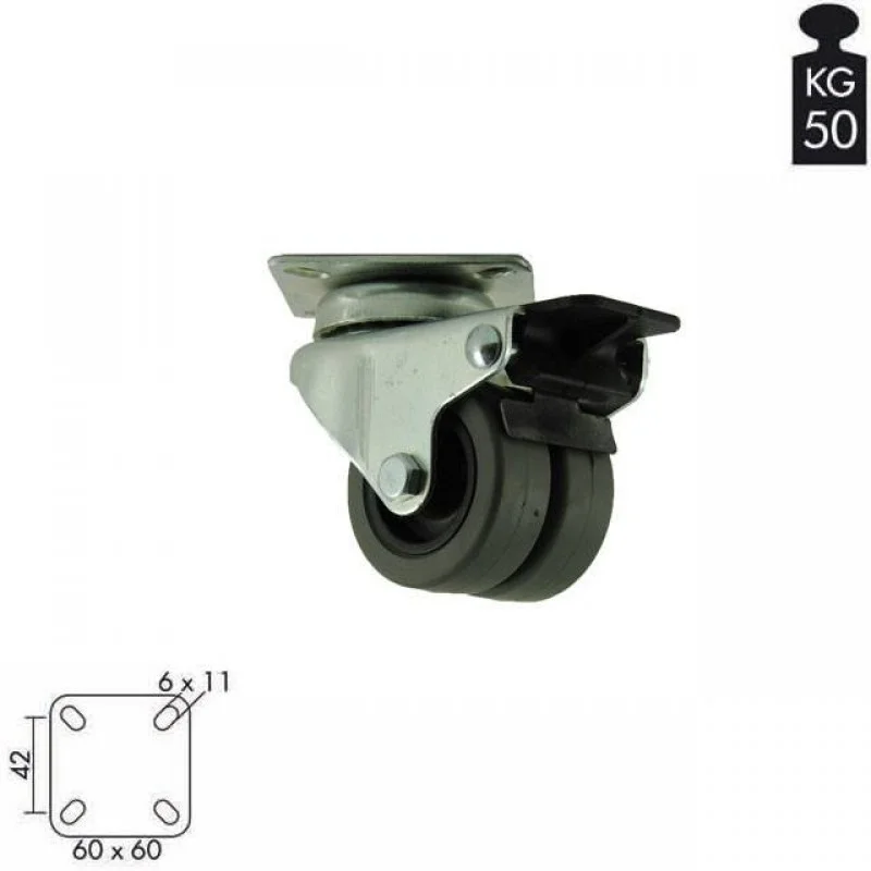 ΡΟΔΑ ΔΙΠΛΗ Φ.50 ΜΕ ΓΟΜΑ / ΜΕ ΦΡΕΝΟ ΣΕΙΡΑ INDUSTRIAL / 15-80 Kg ΡΟΔΑ ΔΙΠΛΗ Φ.50 ΜΕ ΓΟΜΑ / ΜΕ ΦΡΕΝΟ ΣΕΙΡΑ INDUSTRIAL / 15-80 Kg