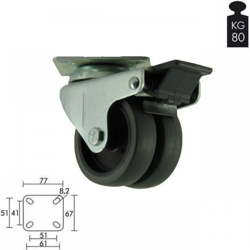 ΡΟΔΑ ΔΙΠΛΗ Φ.75 ΜΕ ΓΟΜΑ / ΜΕ ΦΡΕΝΟ  ΣΕΙΡΑ INDUSTRIAL / 15-80 Kg