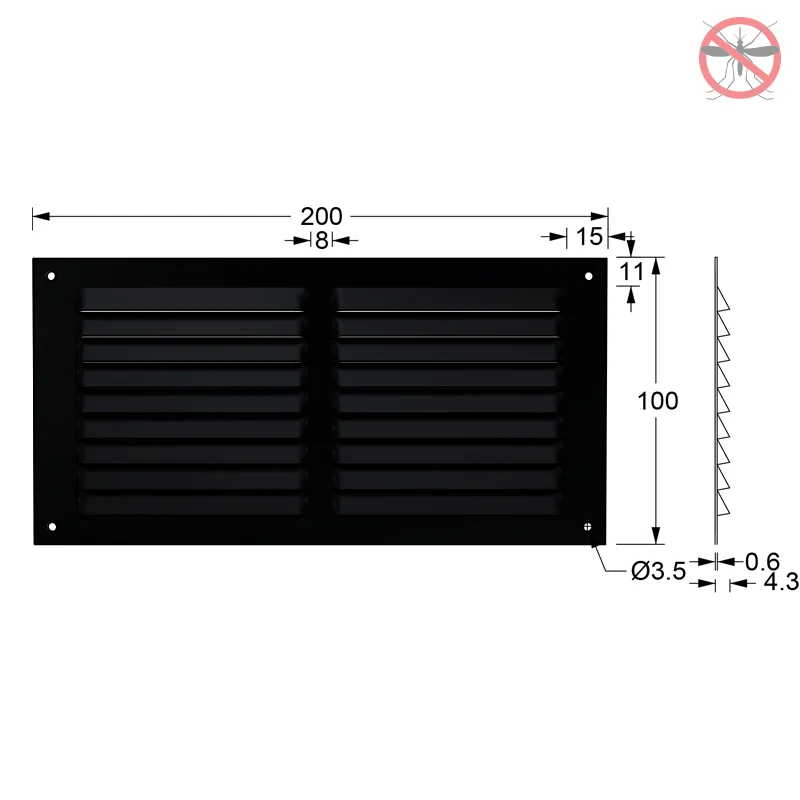 ΠΕΡΣΙΔΑ ΕΞΑΕΡΙΣΜΟΥ ΜΕ ΣΙΤΑ 10x20cm / ΜΑΥΡΟ