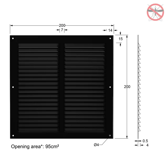 ΠΕΡΣΙΔΑ ΕΞΑΕΡΙΣΜΟΥ ΜΕ ΣΙΤΑ 20x20cm / ΜΑΥΡΟ