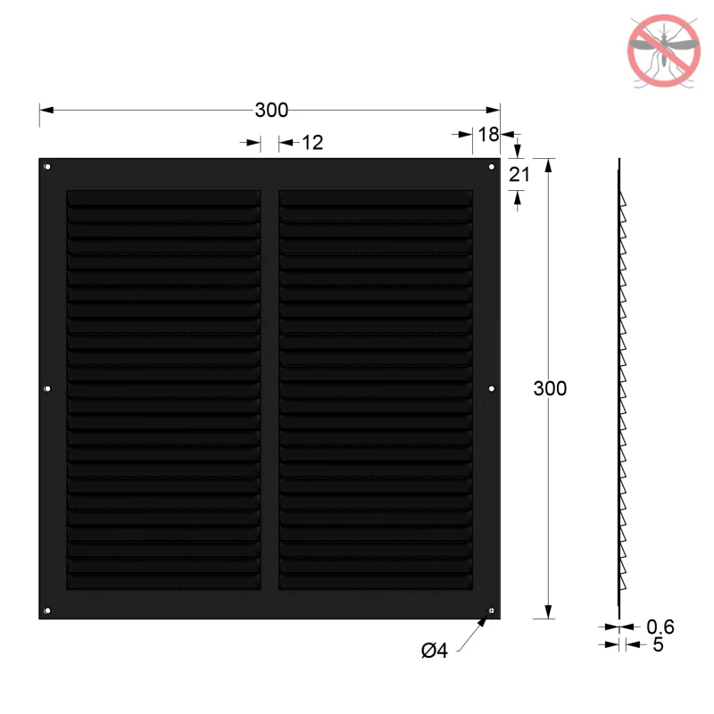 ΠΕΡΣΙΔΑ ΕΞΑΕΡΙΣΜΟΥ ME ΣΙΤΑ 30x30 mm / ΜΑΥΡΟ