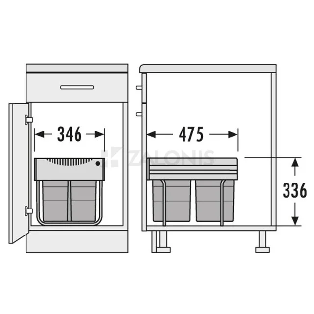 ΚΑΔΟΣ HAILO ΣΥΡΟΜΕΝΟΣ /  35 ltr (18+2x8.5) / ΕΡΜΑΡΙΟ 40 / ΑΝΘΡΑΚΙ