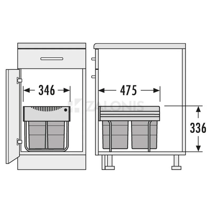ΚΑΔΟΣ HAILO ΣΥΡΟΜΕΝΟΣ /  35 ltr (18+2x8.5) / ΕΡΜΑΡΙΟ 40 / ΑΝΘΡΑΚΙ ΚΑΔΟΙ ΑΠΟΡΡΙΜΑΤΩΝ ΣΥΡΟΜΕΝΟΙ