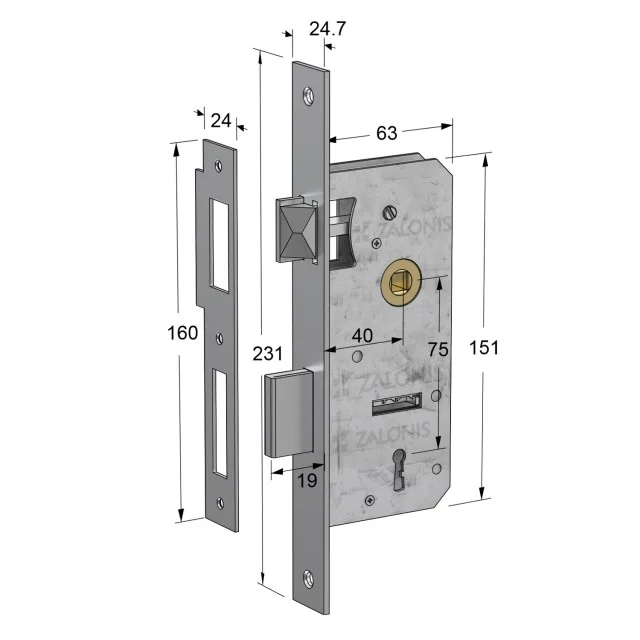 ΚΛΕΙΔΑΡΙΑ ΜΕΣΟΠΟΡΤΑΣ 40x75mm HALZ / ΤΕΤΡ-ΤΕΤΡ / ΝΙΚΕΛ ΜΑΤ