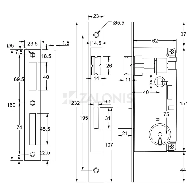 ΚΛΕΙΔΑΡΙΑ ΜΕΣΟΠΟΡΤΑΣ 40x75 GEVY / ΤΕΤΡ-ΤΕΤΡ / ΝΙΚΕΛ ΜΑΤ