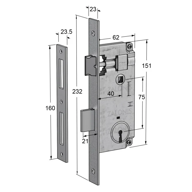 ΚΛΕΙΔΑΡΙΑ ΜΕΣΟΠΟΡΤΑΣ 40x75 GEVY / ΤΕΤΡ-ΤΕΤΡ / ΝΙΚΕΛ ΜΑΤ