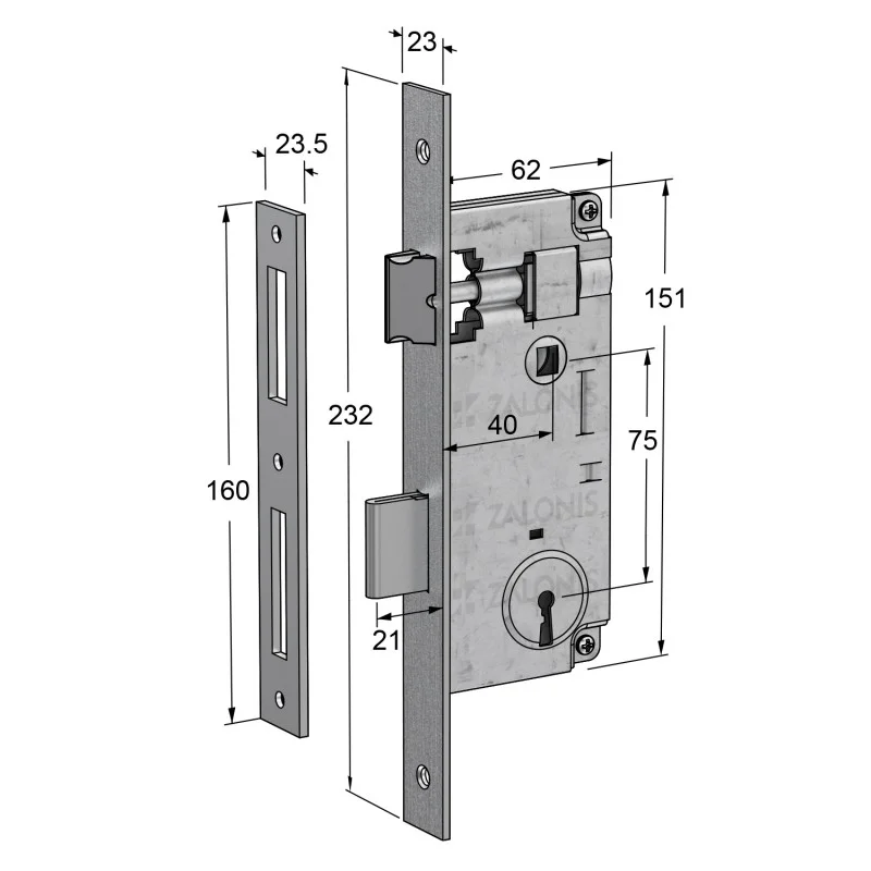 ΚΛΕΙΔΑΡΙΑ ΜΕΣΟΠΟΡΤΑΣ 40x75 GEVY / ΤΕΤΡ-ΤΕΤΡ / ΝΙΚΕΛ ΜΑΤ