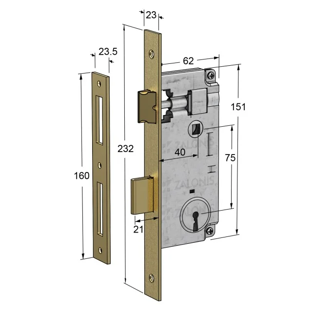 ΚΛΕΙΔΑΡΙΑ ΜΕΣΟΠΟΡΤΑΣ 40x75 GEVY / ΤΕΤΡ-ΤΕΤΡ / ΧΡΥΣΟ ΜΑΤ 