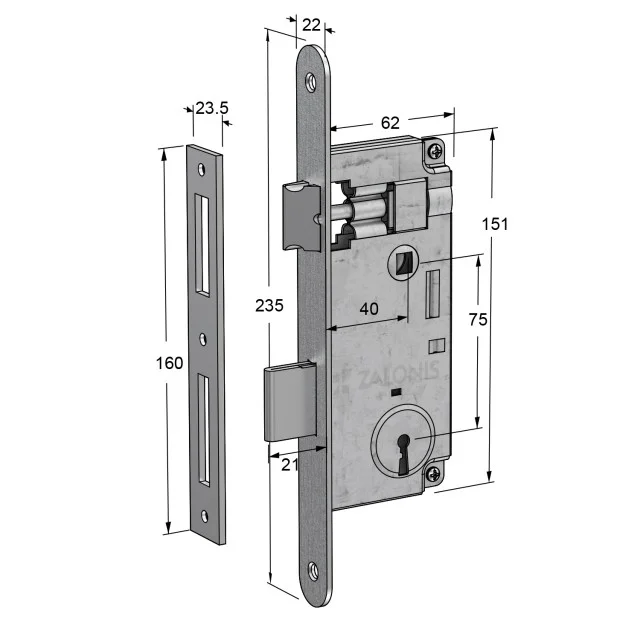ΚΛΕΙΔΑΡΙΑ ΜΕΣΟΠΟΡΤΑΣ 40x75 GEVY / ΟΒΑΛ-ΤΕΤΡ / ΝΙΚΕΛ ΜΑΤ