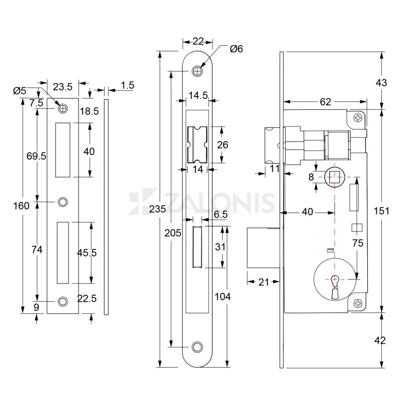 ΚΛΕΙΔΑΡΙΑ ΜΕΣΟΠΟΡΤΑΣ 40x75 GEVY / ΟΒΑΛ-ΤΕΤΡ / ΧΡΥΣΟ ΜΑΤ 
