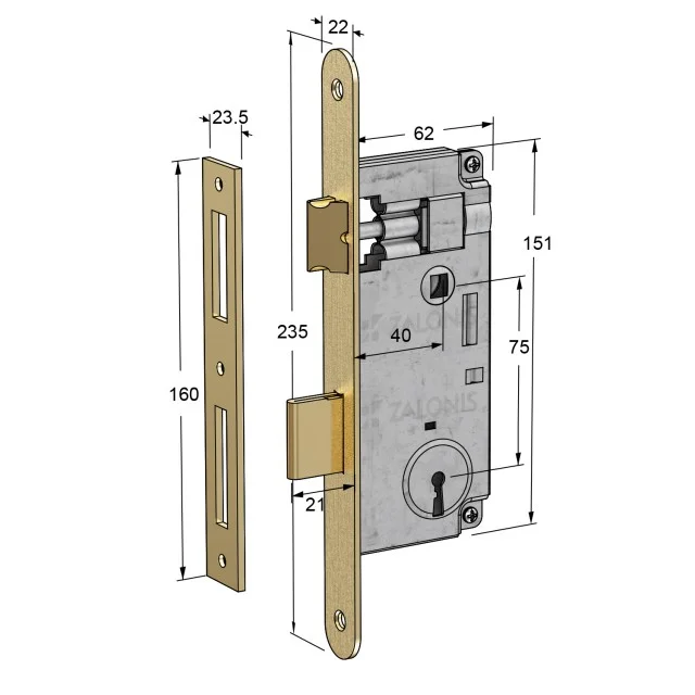 ΚΛΕΙΔΑΡΙΑ ΜΕΣΟΠΟΡΤΑΣ 40x75 GEVY / ΟΒΑΛ-ΤΕΤΡ / ΧΡΥΣΟ ΜΑΤ 