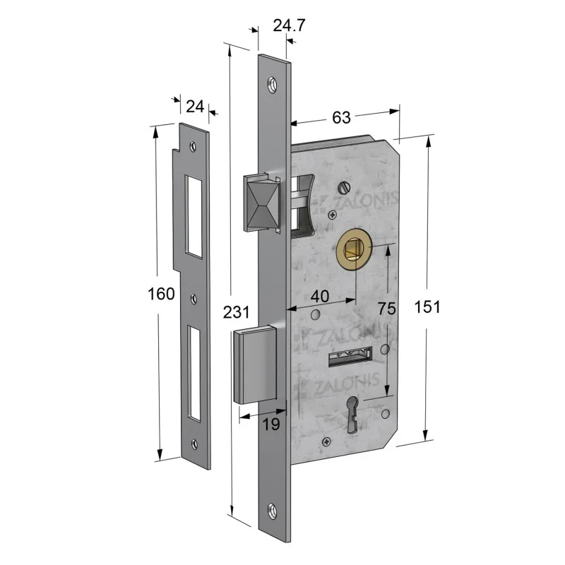 ΚΛΕΙΔΑΡΙΑ ΜΕΣΟΠΟΡΤΑΣ 40x75mm HALZ / ΤΕΤΡ-ΤΕΤΡ / ΑΣΗΜΙ