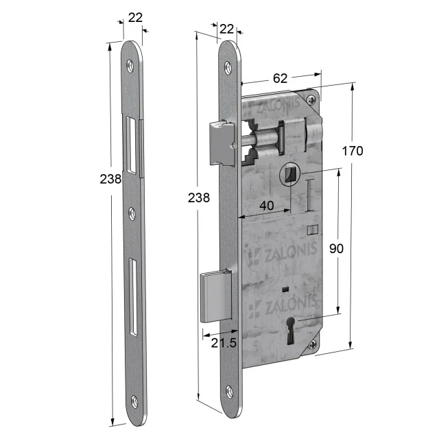 ΚΛΕΙΔΑΡΙΑ ΜΕΣΟΠΟΡΤΑΣ 40x90 mm GEVY / ΟΒΑΛ-ΟΒΑΛ / ΝΙΚΕΛ ΜΑΤ 