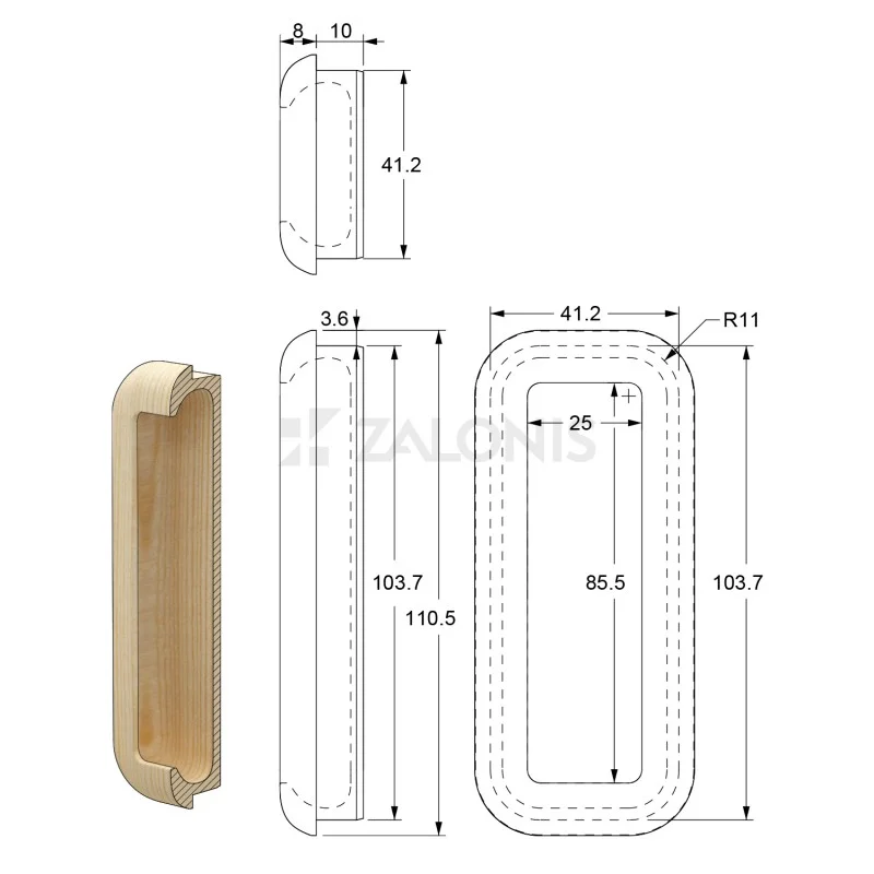 ΞΥΛΙΝΟ ΧΟΥΦΤΑΚΙ ΧΩΝΕΥΤΟ ΤΕΤΡΑΓΩΝΟ / 110x48mm / ΟΞΥΑ ΣΥΛΛΟΓΗ WOOD