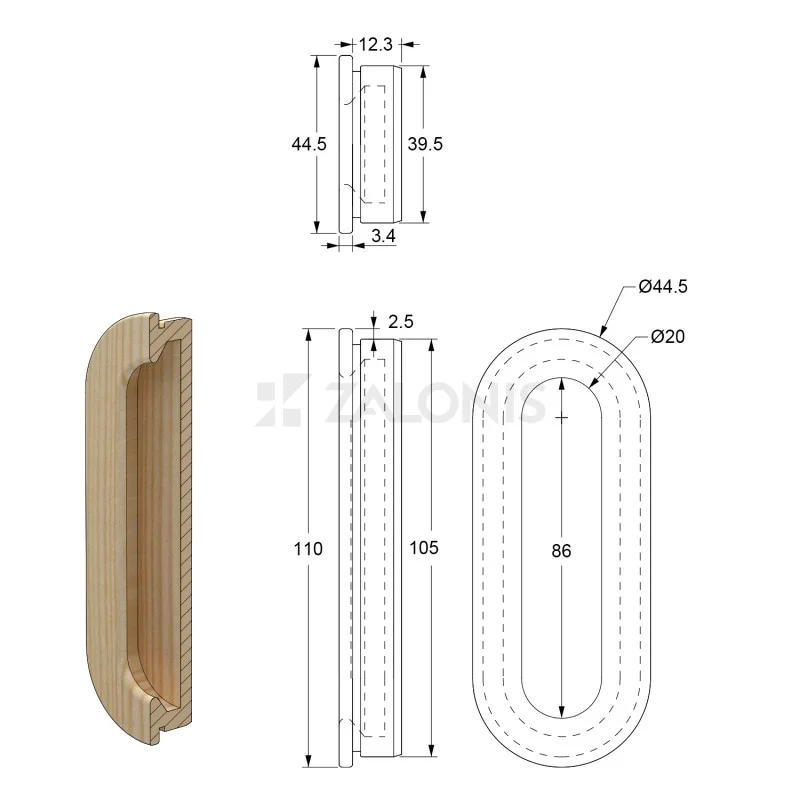 ΞΥΛΙΝΟ ΧΟΥΦΤΑΚΙ ΧΩΝΕΥΤΟ ΣΤΡΟΓΓΥΛΟ / 110x45 mm / ΟΞΥΑ ΣΥΛΛΟΓΗ WOOD