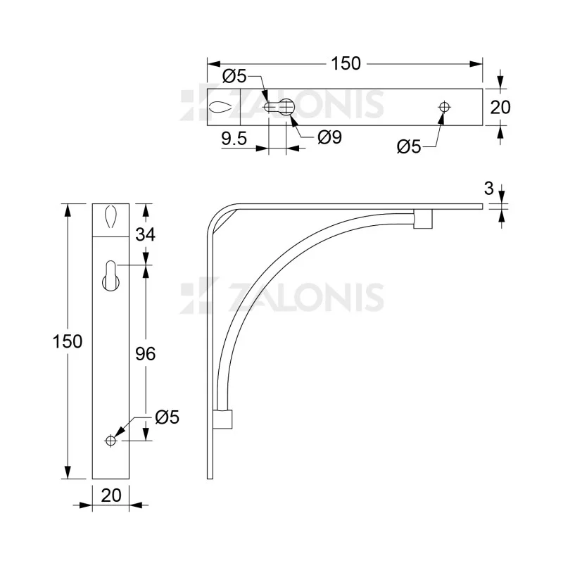 ΓΩΝΙΑ ΡΑΦΙΩΝ m.211 / 150x150mm / ΓΚΡΙ