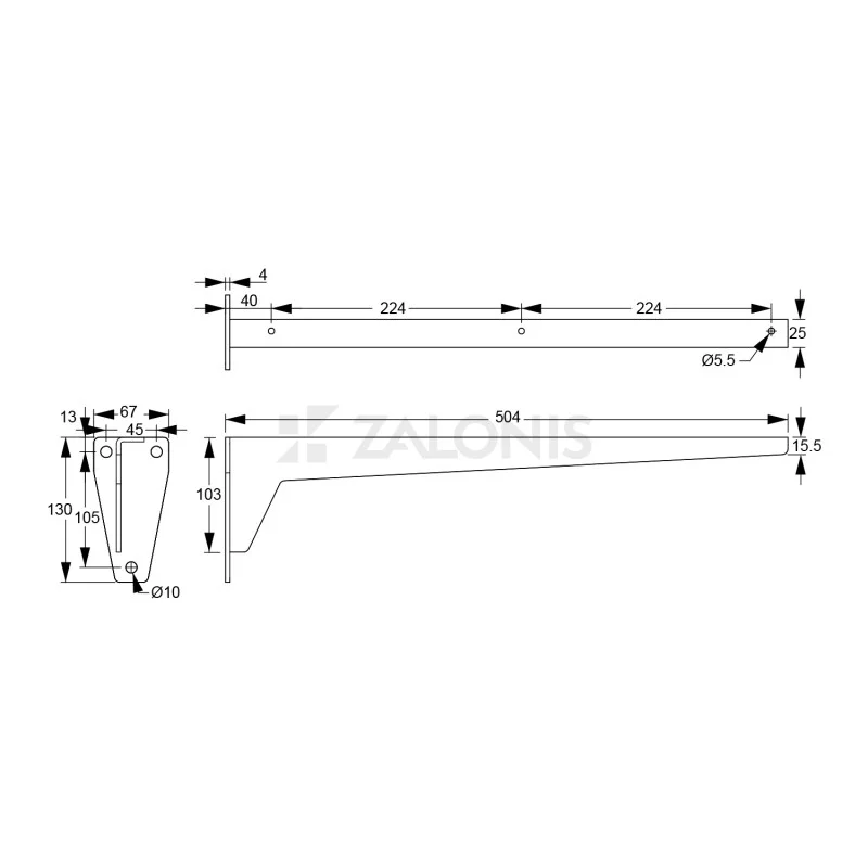 ΓΩΝΙΑ Β.Τ. m.380 / 504x130mm / 150kg/ΖΕΥΓΑΡΙ / ΓΚΡΙ