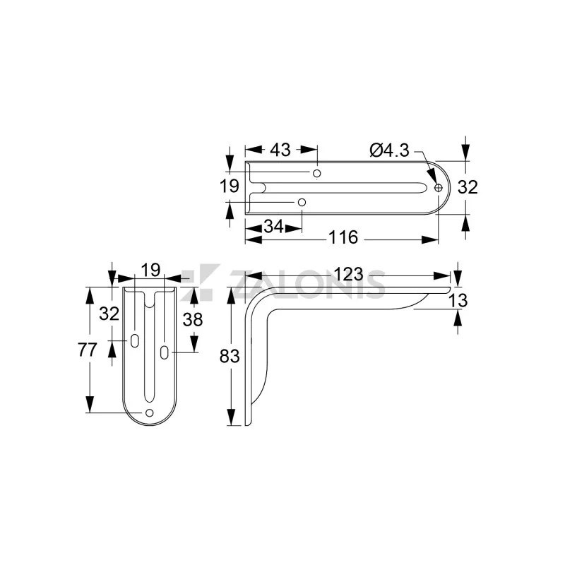 ΓΩΝΙΑ ΡΑΦΙΟΥ ΜΕ ΝΕΥΡΟ m.108 / 123x84mm / 35Kg/ΖΕΥΓ / ΓΚΡΙ