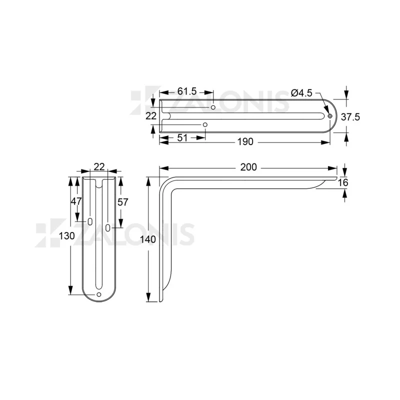ΓΩΝΙΑ ΡΑΦΙΟΥ ΜΕ ΝΕΥΡΟ m.108 / 200x140mm / 35Kg/ΖΕΥΓ / ΛΕΥΚΟ