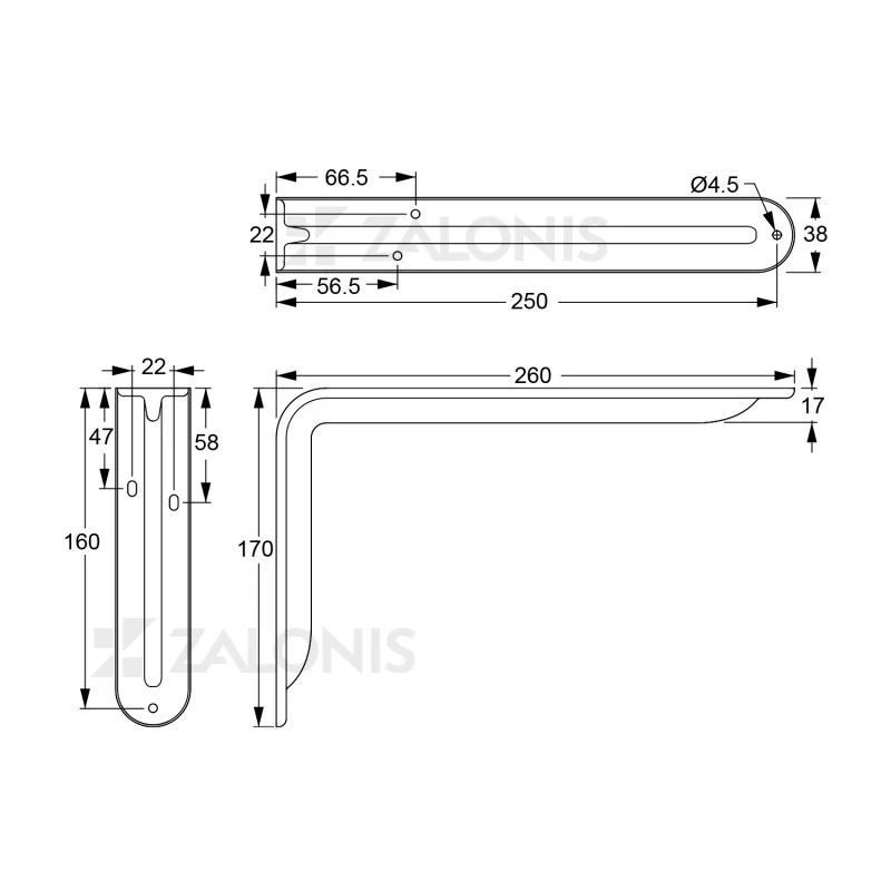 ΓΩΝΙΑ ΡΑΦΙΟΥ ΜΕ ΝΕΥΡΟ m.108 / 260x170mm / 40Kg/ΖΕΥΓ / ΛΕΥΚΟ