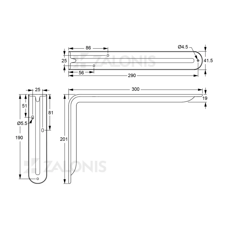 ΓΩΝΙΑ ΡΑΦΙΟΥ ΜΕ ΝΕΥΡΟ m.108 / 300x201mm / 40Kg/ΖΕΥΓ / ΜΑΥΡΟ ΓΩΝΙΕΣ ΣΕΙΡΑ ECO