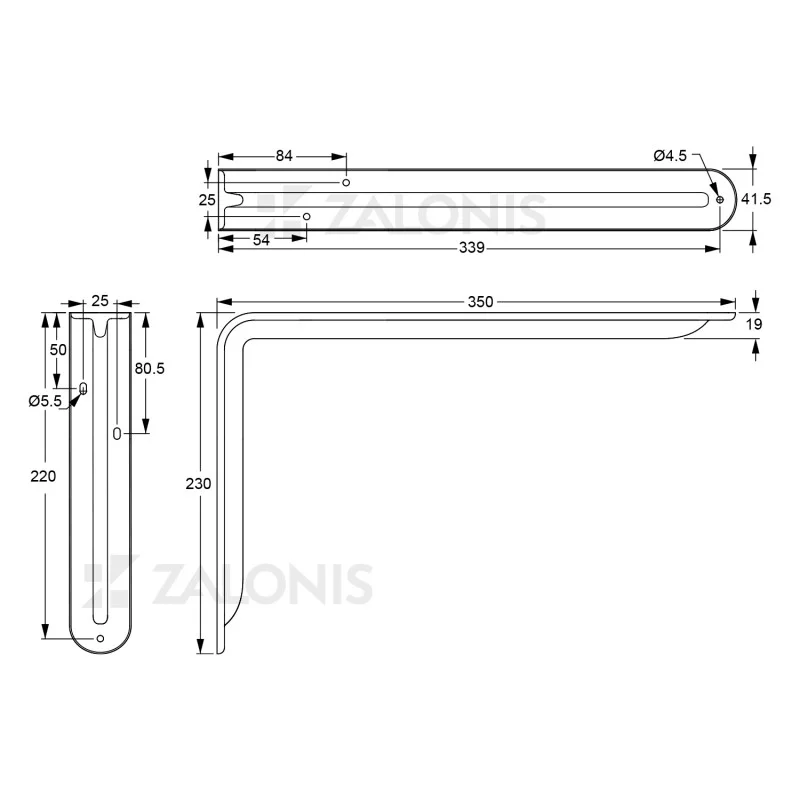 ΓΩΝΙΑ ΡΑΦΙΟΥ ΜΕ ΝΕΥΡΟ m.108 / 350x230mm / 35Kg/ΖΕΥΓ / ΓΚΡΙ
