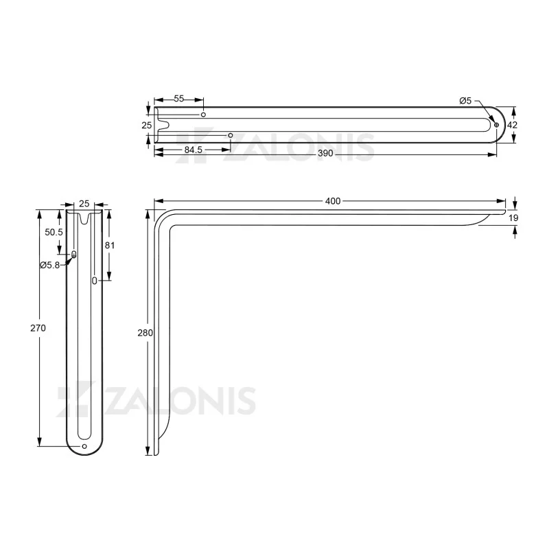 ΓΩΝΙΑ ΡΑΦΙΟΥ ΜΕ ΝΕΥΡΟ m.108 / 400x280mm / 35Kg/ΖΕΥΓ / ΛΕΥΚΟ