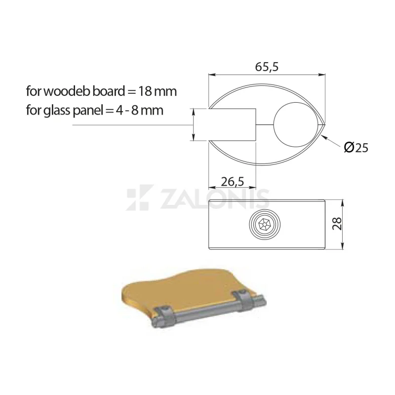 ΣΤΗΡΙΓΜΑ Φ.25 ΓΙΑ ΠΑΝΕΛ ΞΥΛΟΥ 18mm / ΤΖΑΜΙ 4-8mm
